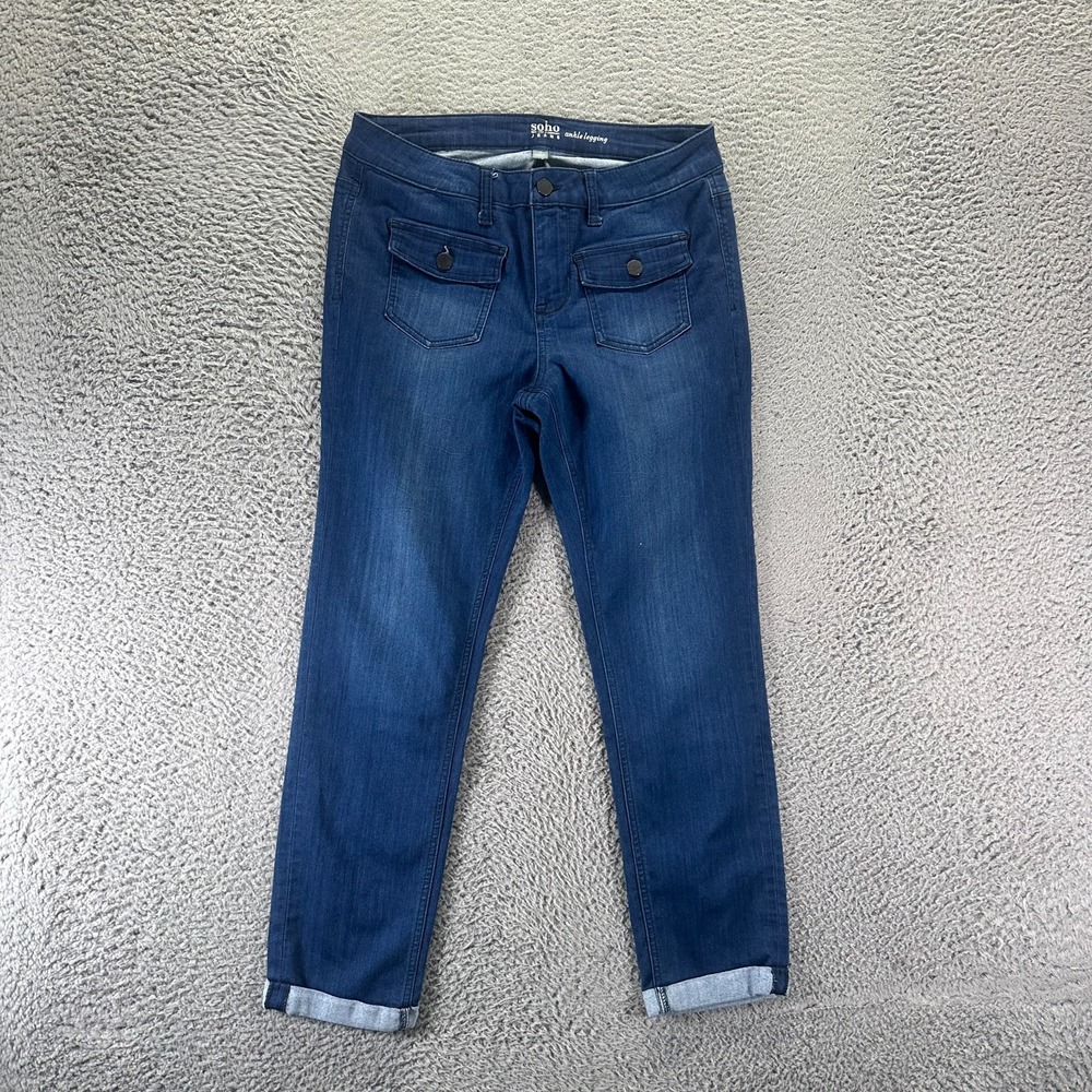 Soho Jeans Womens 12 Blue Cotton Denim Jegging Ankle Cuffed Workwear Stretch